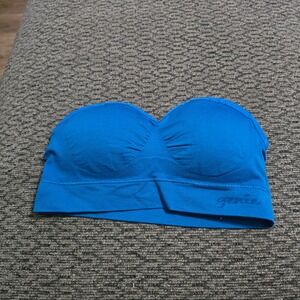 Custom Genie Bandeau Bra Womens Large Blue Seamless Strapless Ruched Stretch
